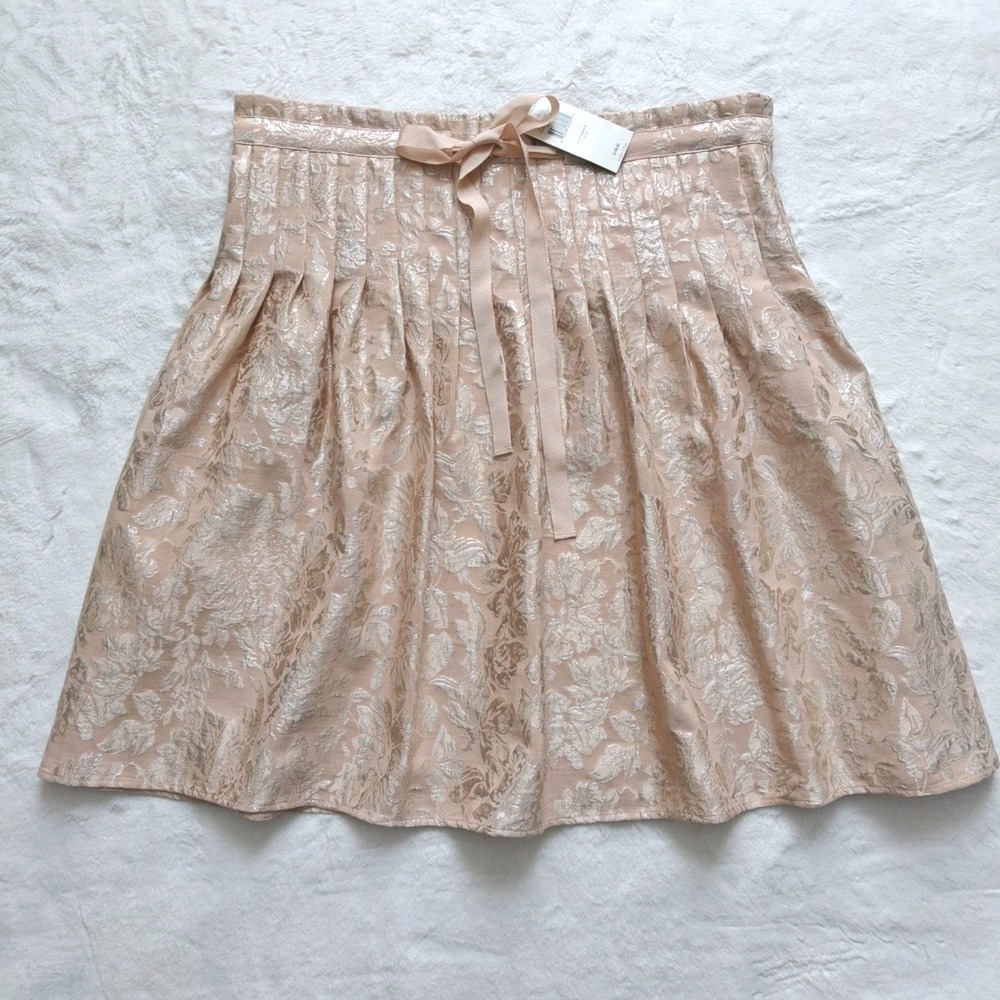 BCBGMAXAZRIA‎ Peach Pink Beige Jacquard Brocade Skirt Lined Metallic Floral Sz S